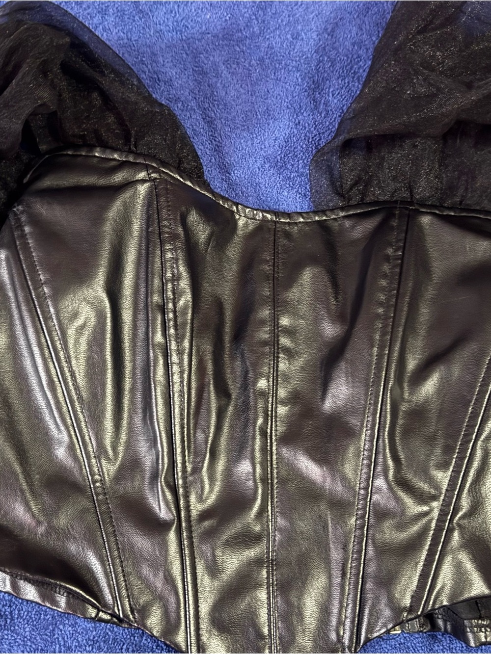 Fashion Nova Black Faux Leather Corset-Style Crop Top